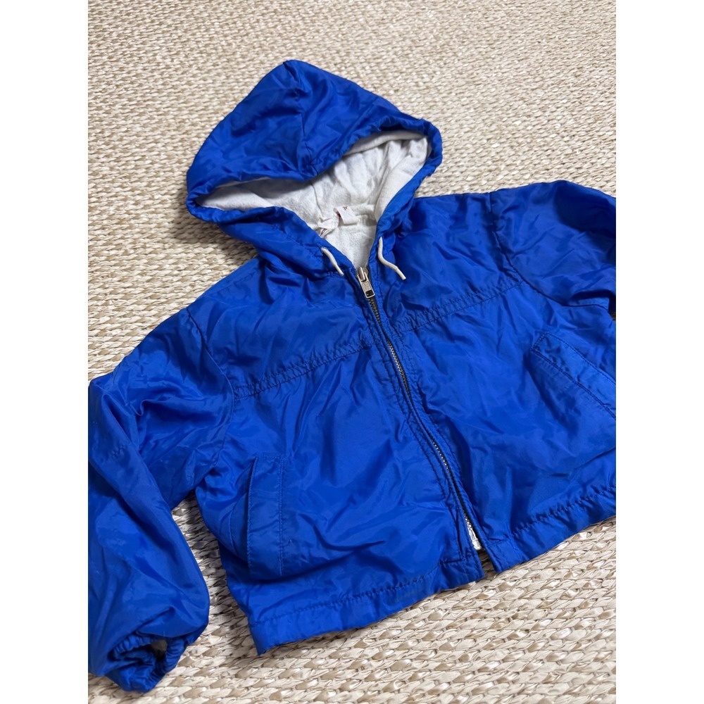 Vintage Blue Hooded Windbreaker Jacket Toddler 24M Lining 80's skate surf Retro
